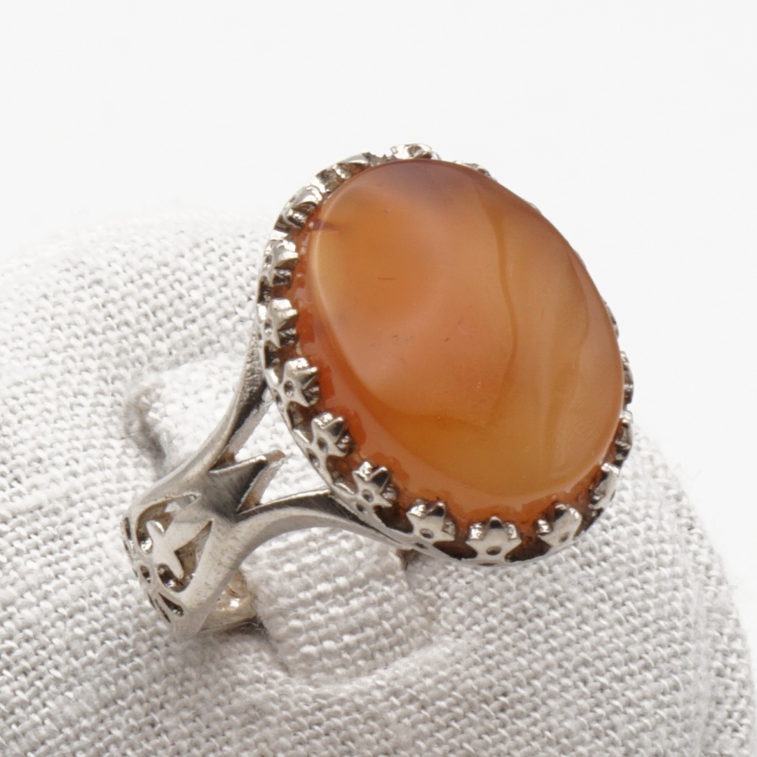 925 Silber Herrenring mit echtem Jemen Achat - Aqeeq Yamani