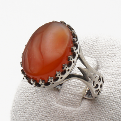925 Silber Herrenring mit echtem Jemen Achat - Aqeeq Yamani