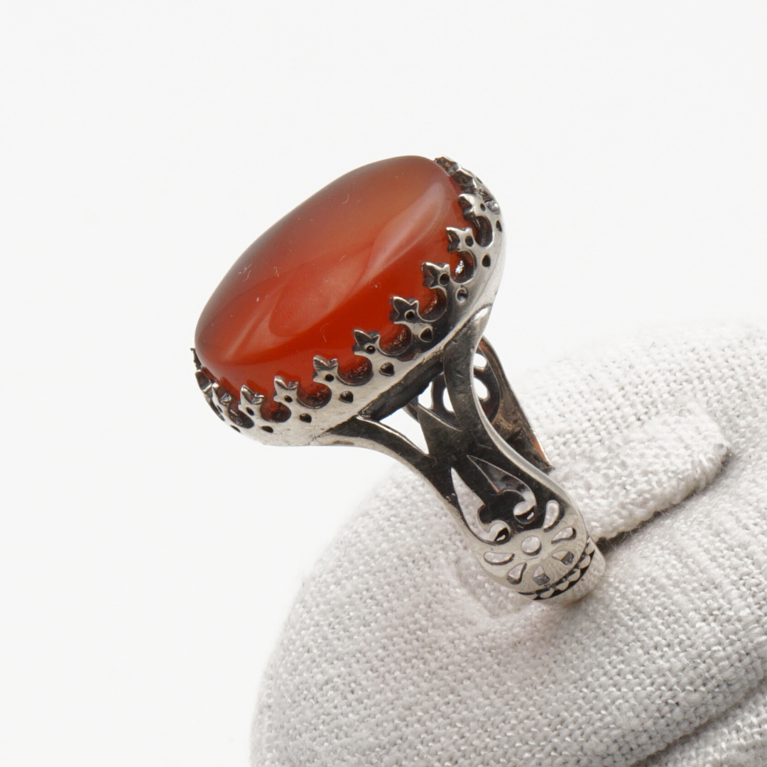 925 Silber Herrenring mit echtem Jemen Achat - Aqeeq Yamani