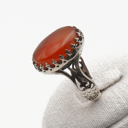 925 Silber Herrenring mit echtem Jemen Achat - Aqeeq Yamani