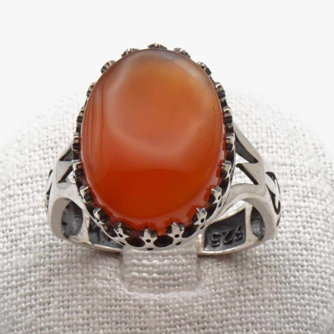 925 Silber Herrenring mit echtem Jemen Achat - Aqeeq Yamani