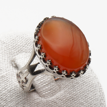 925 Silber Herrenring mit echtem Jemen Achat - Aqeeq Yamani