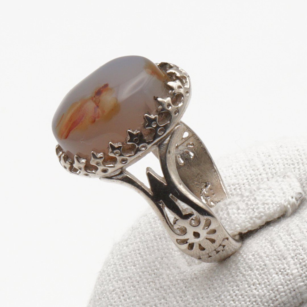 925 Silber Herrenring mit echtem Jemen Achat - Aqeeq Yamani