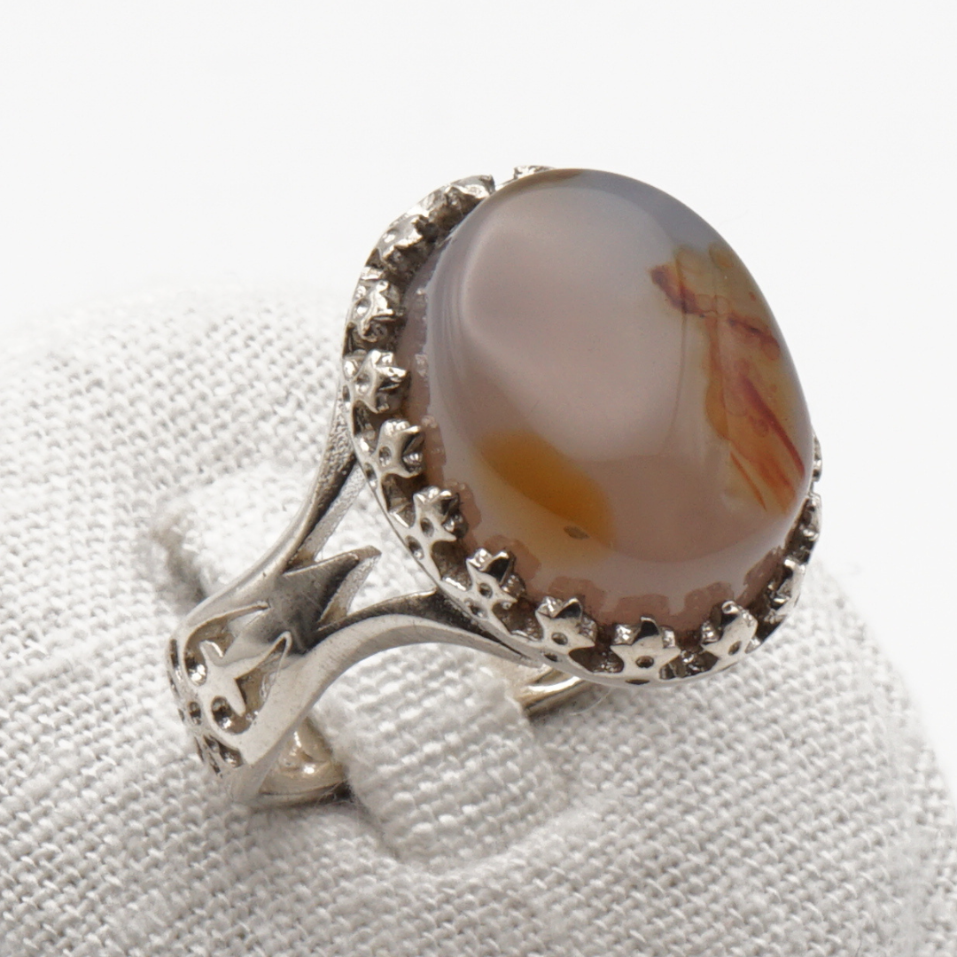 925 Silber Herrenring mit echtem Jemen Achat - Aqeeq Yamani