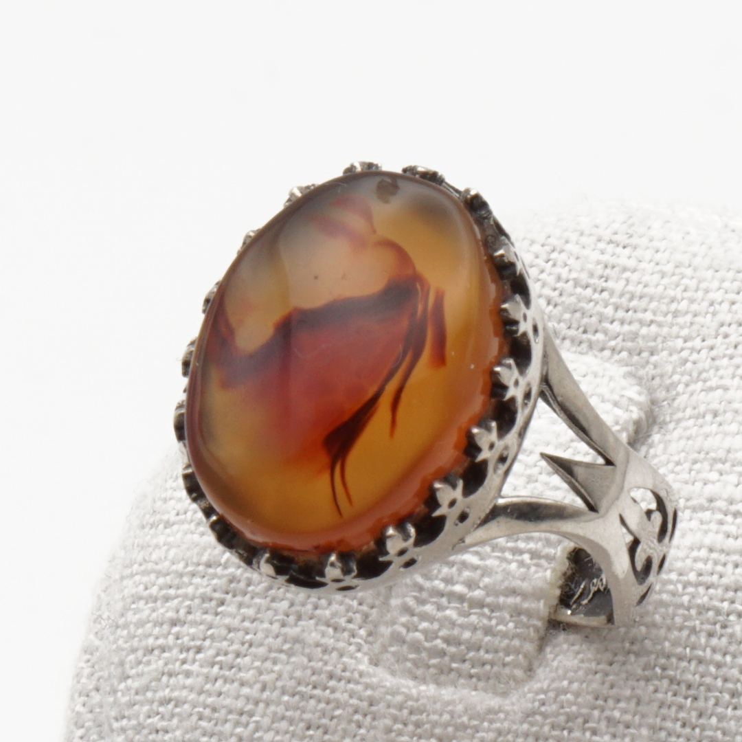 925 Silber Herrenring mit echtem Jemen Achat - Aqeeq Yamani