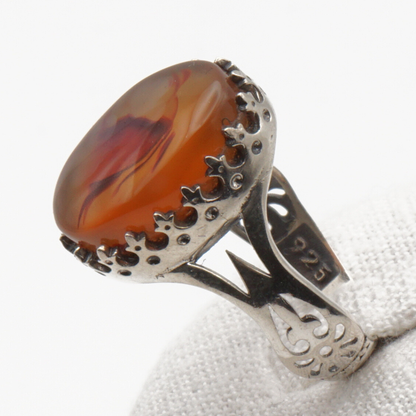 925 Silber Herrenring mit echtem Jemen Achat - Aqeeq Yamani