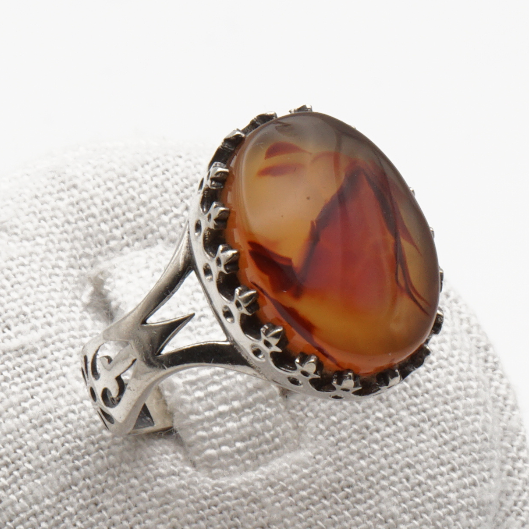 925 Silber Herrenring mit echtem Jemen Achat - Aqeeq Yamani