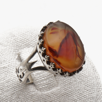 925 Silber Herrenring mit echtem Jemen Achat - Aqeeq Yamani