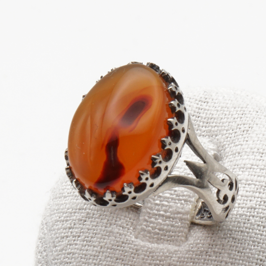 925 Silber Herrenring mit echtem Jemen Achat - Aqeeq Yamani
