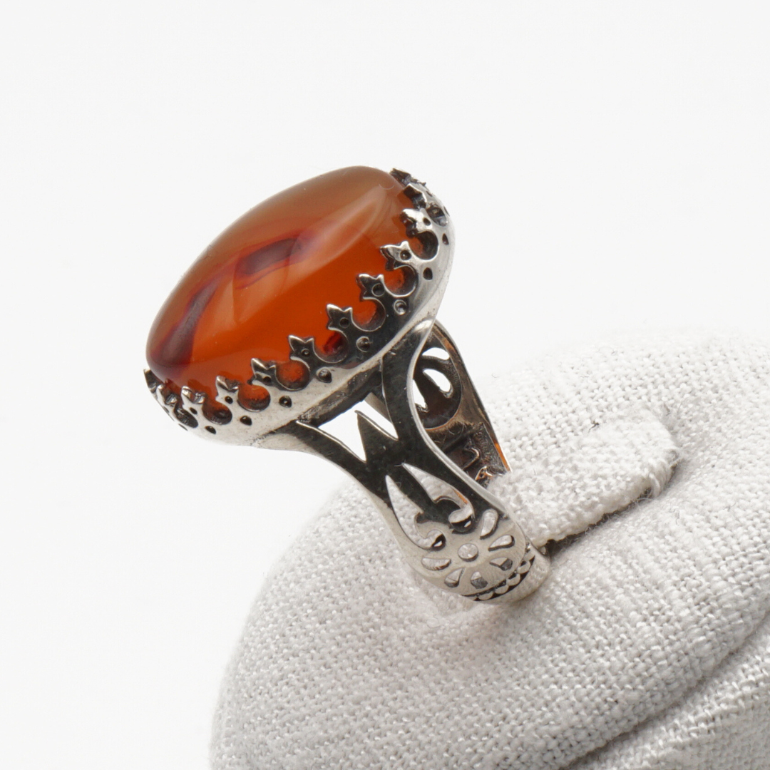 925 Silber Herrenring mit echtem Jemen Achat - Aqeeq Yamani