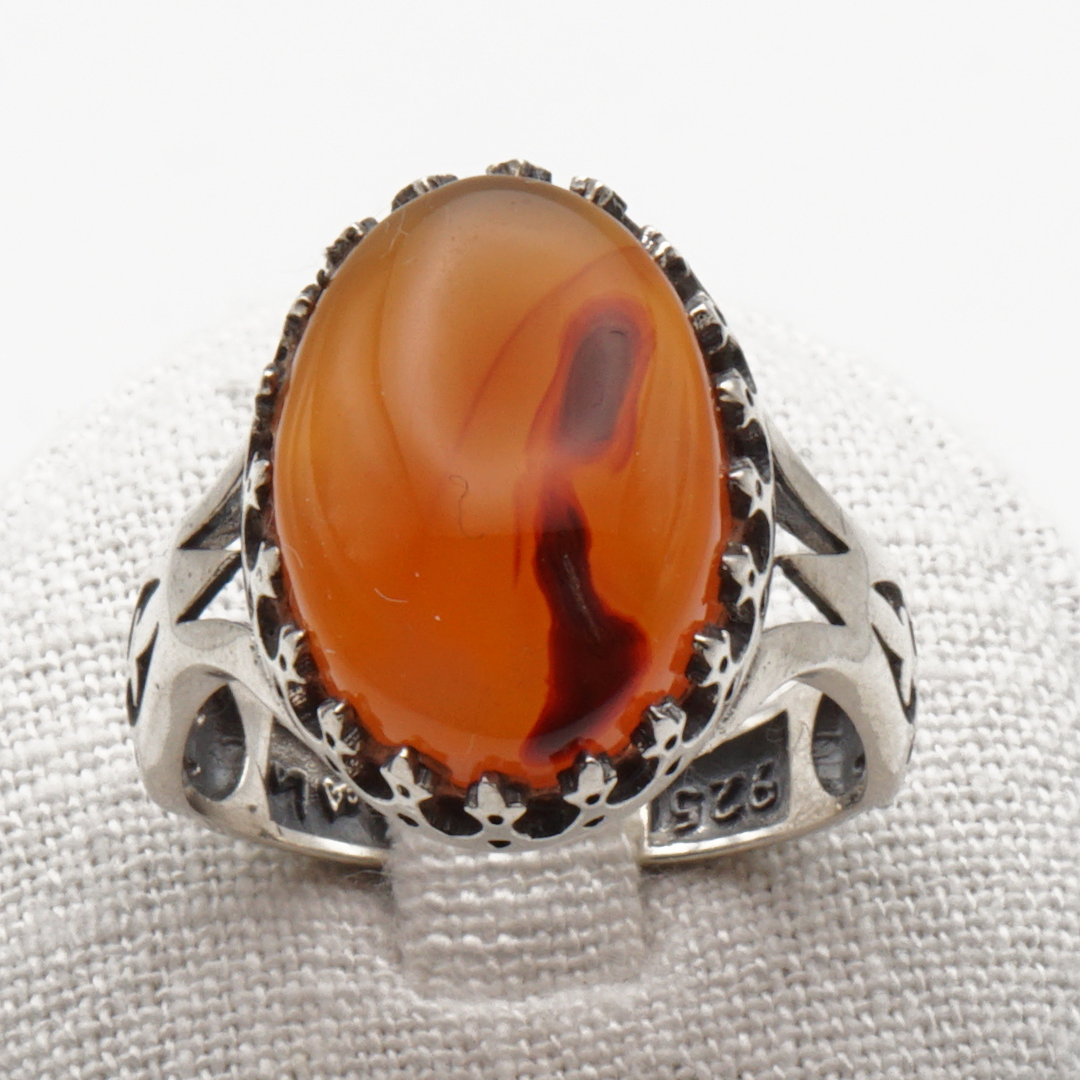 925 Silber Herrenring mit echtem Jemen Achat - Aqeeq Yamani