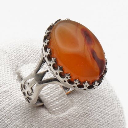 925 Silber Herrenring mit echtem Jemen Achat - Aqeeq Yamani