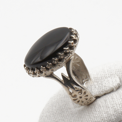 925 Silber Herrenring mit echtem Jemen Achat - Aqeeq Yamani