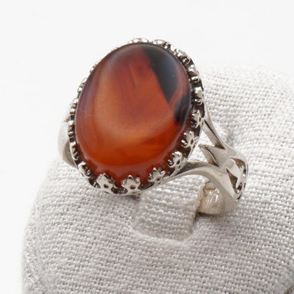 925 Silber Herrenring mit echtem Jemen Achat - Aqeeq Yamani