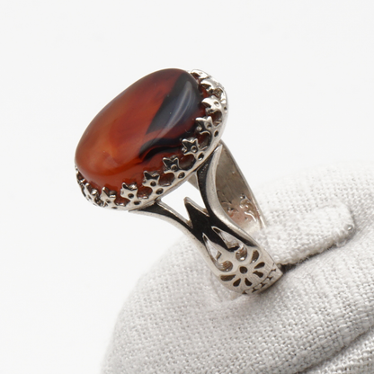 925 Silber Herrenring mit echtem Jemen Achat - Aqeeq Yamani