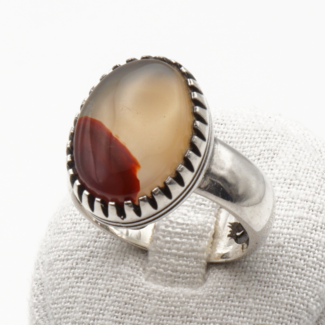 925 Silber Herrenring mit Jemen Achat - Aqeeq Yamani Handarbeit - Premium