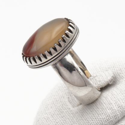 925 Silber Herrenring mit Jemen Achat - Aqeeq Yamani Handarbeit - Premium