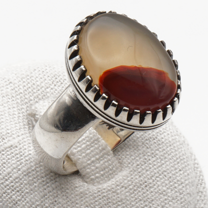 925 Silber Herrenring mit Jemen Achat - Aqeeq Yamani Handarbeit - Premium
