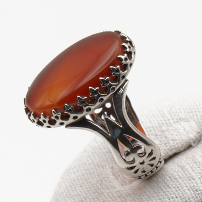 925 Silber Herrenring mit echtem Jemen Achat - Aqeeq Yamani