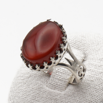 925 Silber Herrenring mit echtem Jemen Achat - Aqeeq Yamani