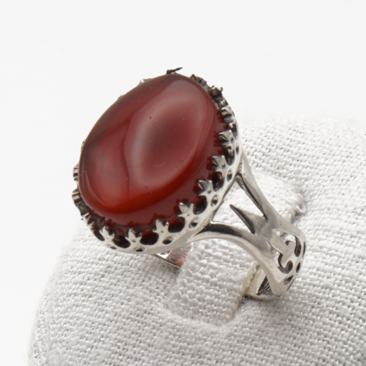 925 Silber Herrenring mit echtem Jemen Achat - Aqeeq Yamani