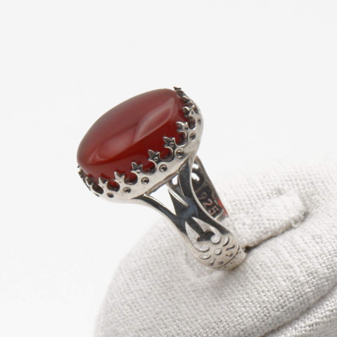 925 Silber Herrenring mit echtem Jemen Achat - Aqeeq Yamani