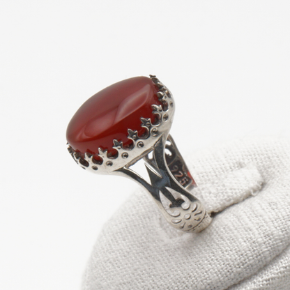 925 Silber Herrenring mit echtem Jemen Achat - Aqeeq Yamani