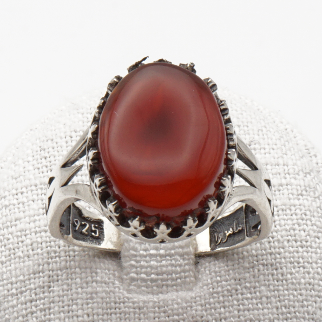 925 Silber Herrenring mit echtem Jemen Achat - Aqeeq Yamani