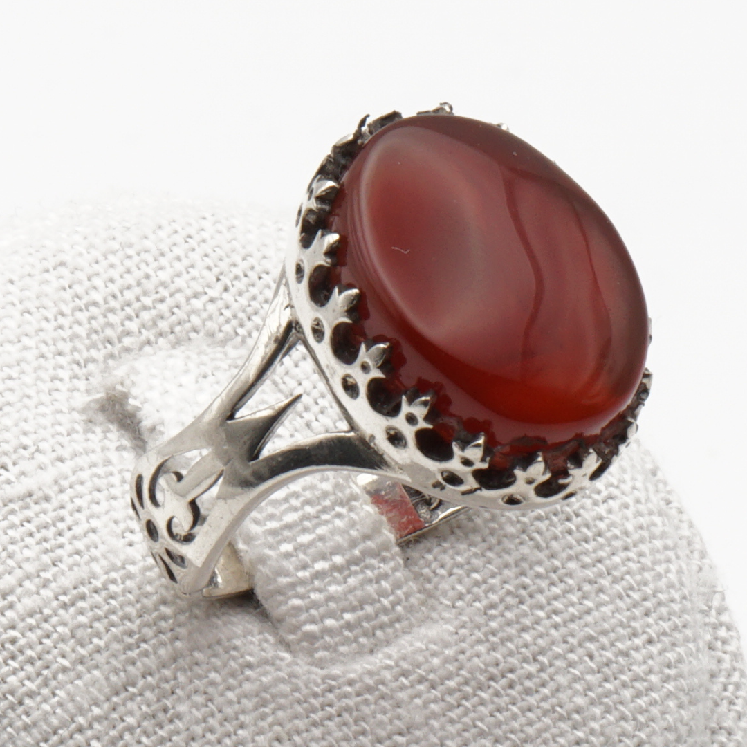 925 Silber Herrenring mit echtem Jemen Achat - Aqeeq Yamani