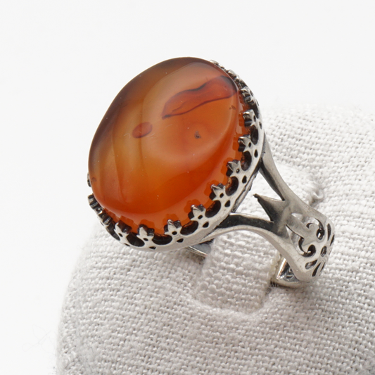925 Silber Herrenring mit echtem Jemen Achat - Aqeeq Yamani