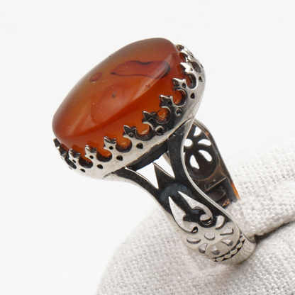925 Silber Herrenring mit echtem Jemen Achat - Aqeeq Yamani