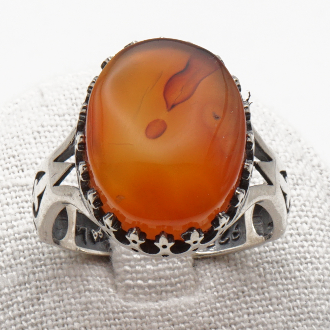 925 Silber Herrenring mit echtem Jemen Achat - Aqeeq Yamani