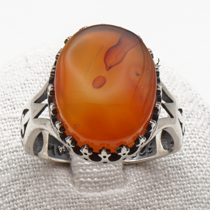 925 Silber Herrenring mit echtem Jemen Achat - Aqeeq Yamani