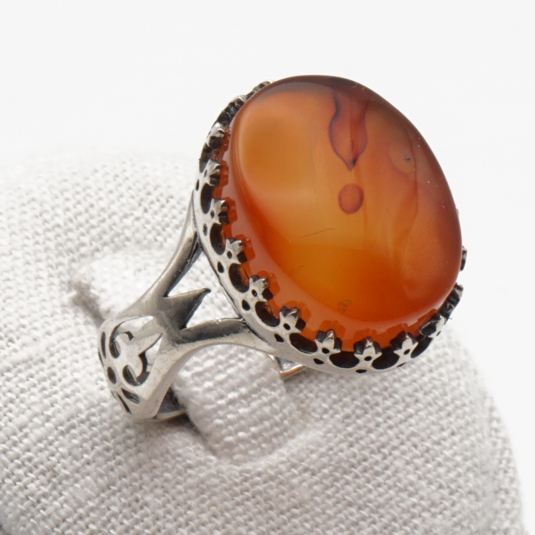925 Silber Herrenring mit echtem Jemen Achat - Aqeeq Yamani