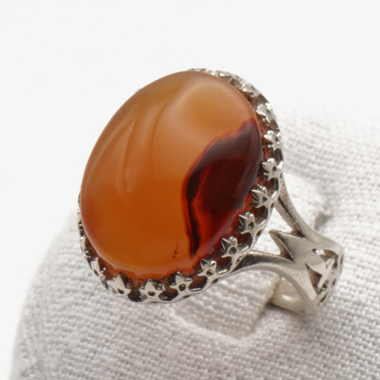 925 Silber Herrenring mit echtem Jemen Achat - Aqeeq Yamani