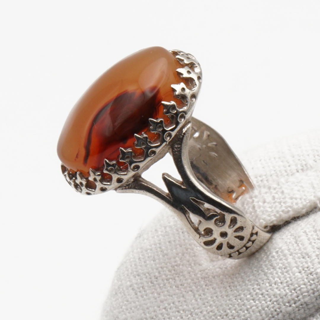925 Silber Herrenring mit echtem Jemen Achat - Aqeeq Yamani