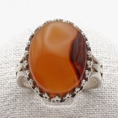 925 Silber Herrenring mit echtem Jemen Achat - Aqeeq Yamani