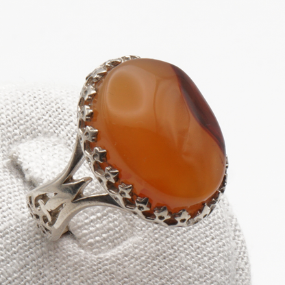 925 Silber Herrenring mit echtem Jemen Achat - Aqeeq Yamani
