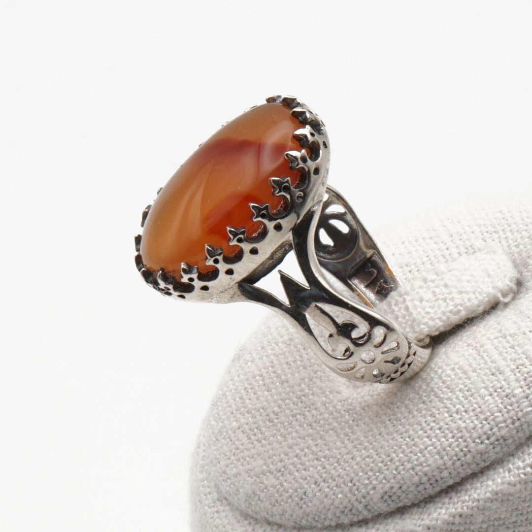 925 Silber Herrenring mit echtem Jemen Achat - Aqeeq Yamani