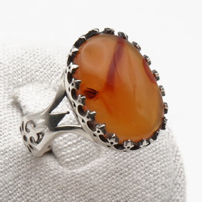 925 Silber Herrenring mit echtem Jemen Achat - Aqeeq Yamani