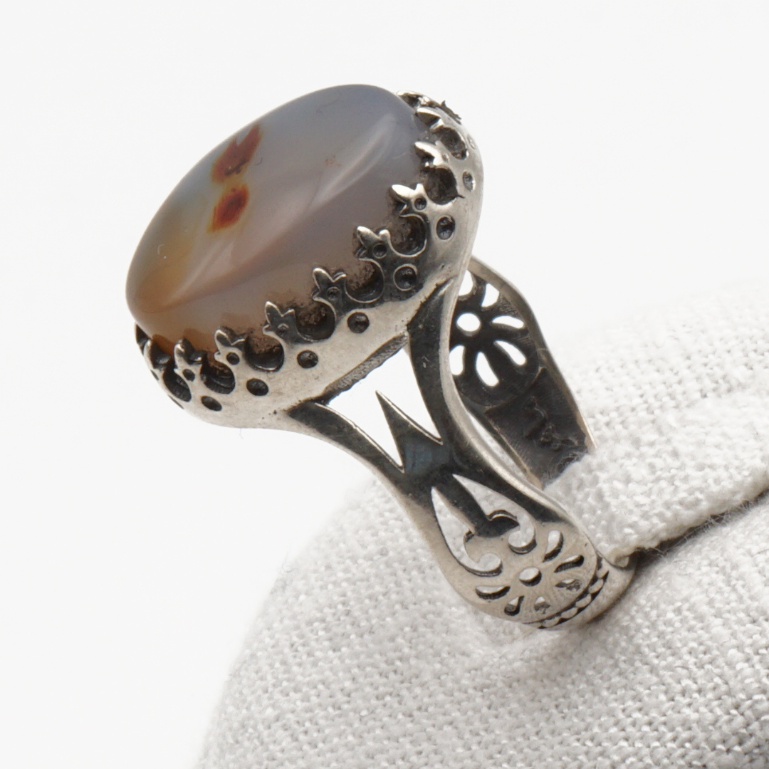 925 Silber Herrenring mit echtem Jemen Achat - Aqeeq Yamani