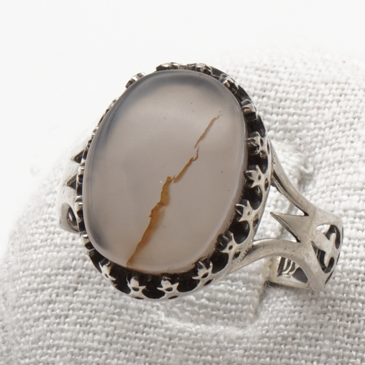 925 Silber Herrenring mit echtem Jemen Achat - Aqeeq Yamani