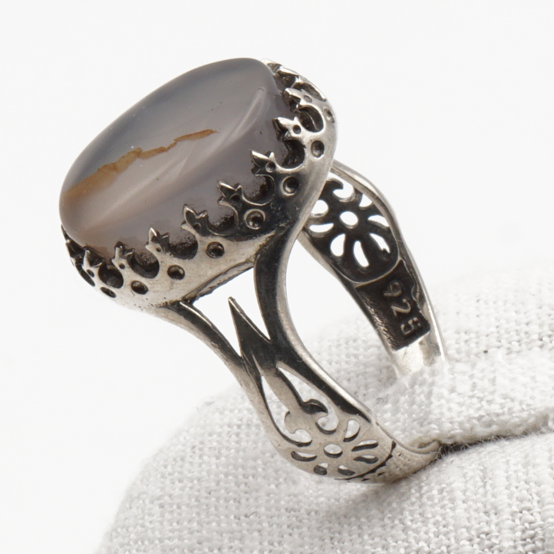 925 Silber Herrenring mit echtem Jemen Achat - Aqeeq Yamani