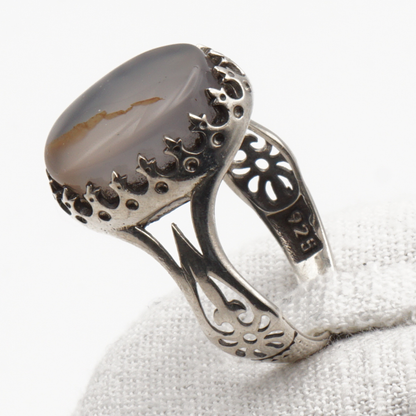 925 Silber Herrenring mit echtem Jemen Achat - Aqeeq Yamani
