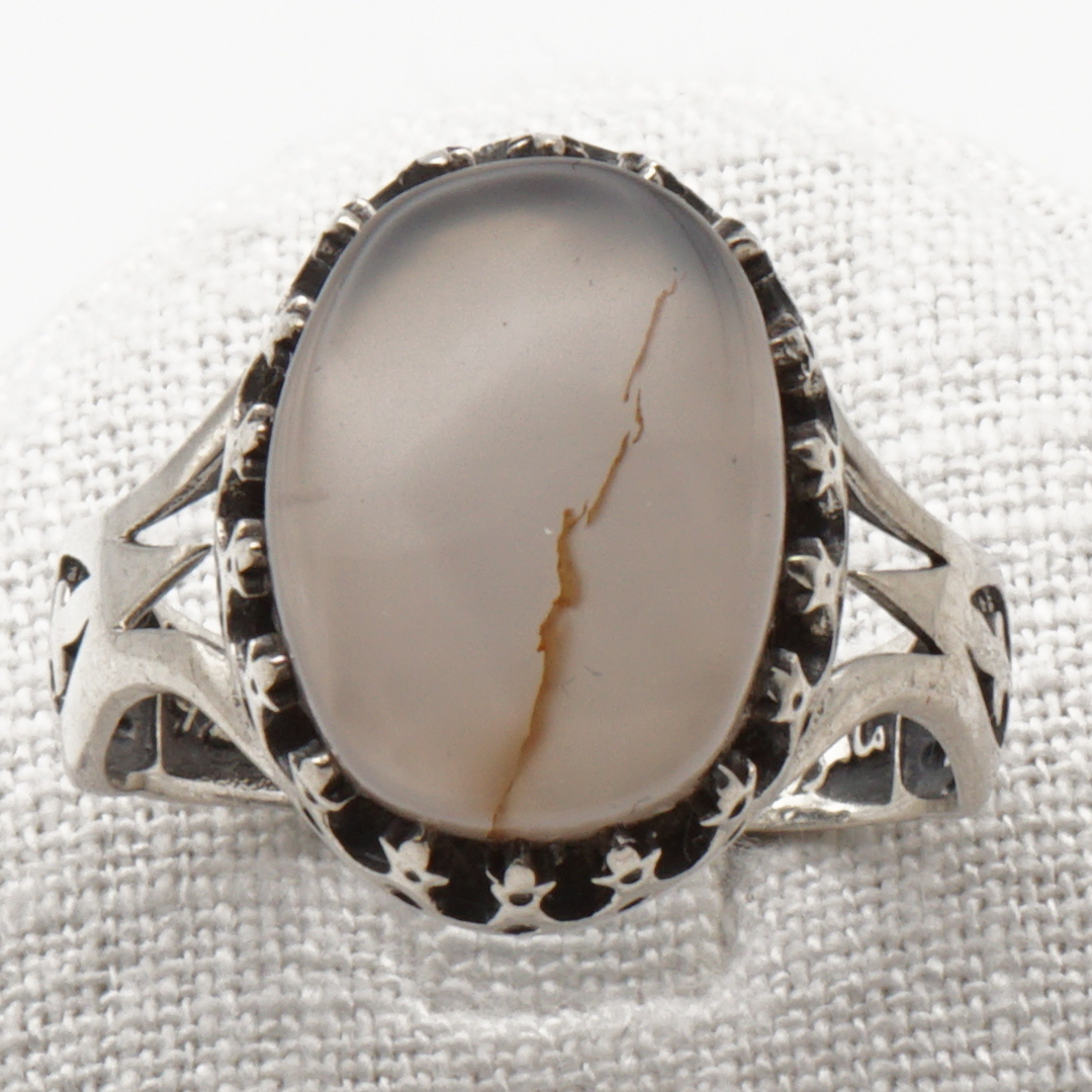 925 Silber Herrenring mit echtem Jemen Achat - Aqeeq Yamani