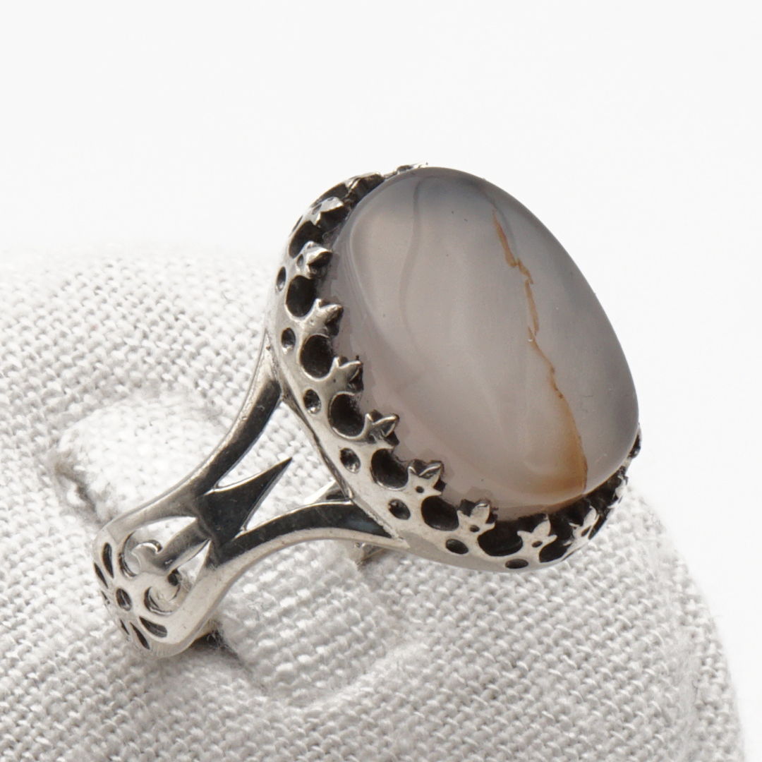 925 Silber Herrenring mit echtem Jemen Achat - Aqeeq Yamani