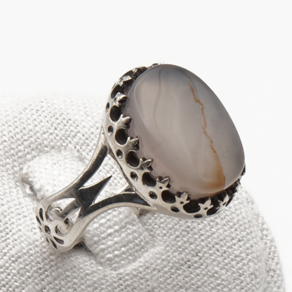 925 Silber Herrenring mit echtem Jemen Achat - Aqeeq Yamani
