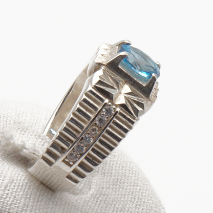 925 Silber Herrenring mit echtem Blautopas - Handarbeit - Premiumqualität