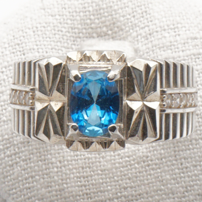 925 Silber Herrenring mit echtem Blautopas - Handarbeit - Premiumqualität