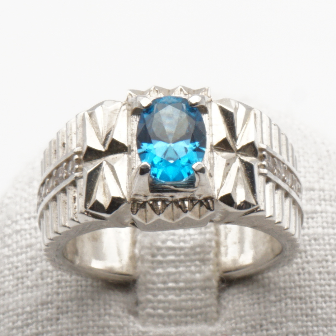 925 Silber Herrenring mit echtem Blautopas - Handarbeit - Premiumqualität